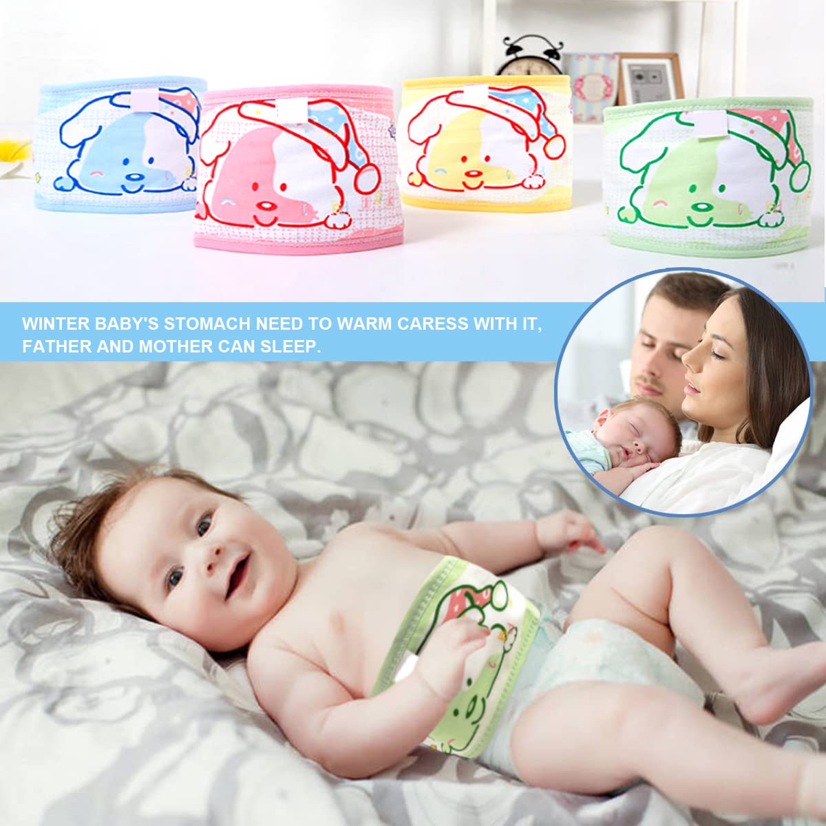DOERDO 4Pcs Baby Infant Umbilical Cord Cotton Belly Band Adjustable Newborn Navel Belt (Green Pink Blue Yellow) - Image 6